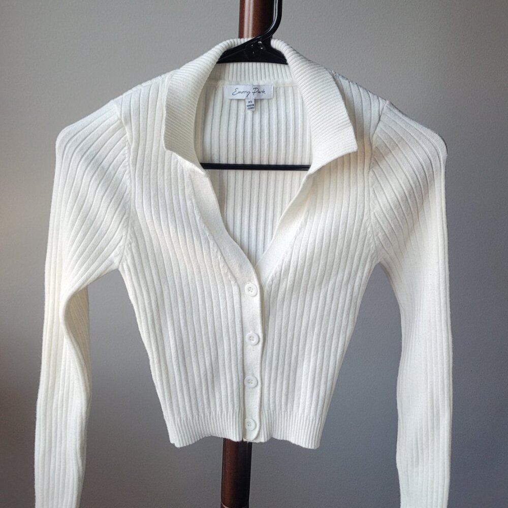 Emory Park Ribbed Caridgan Fitted Sweater (S)
